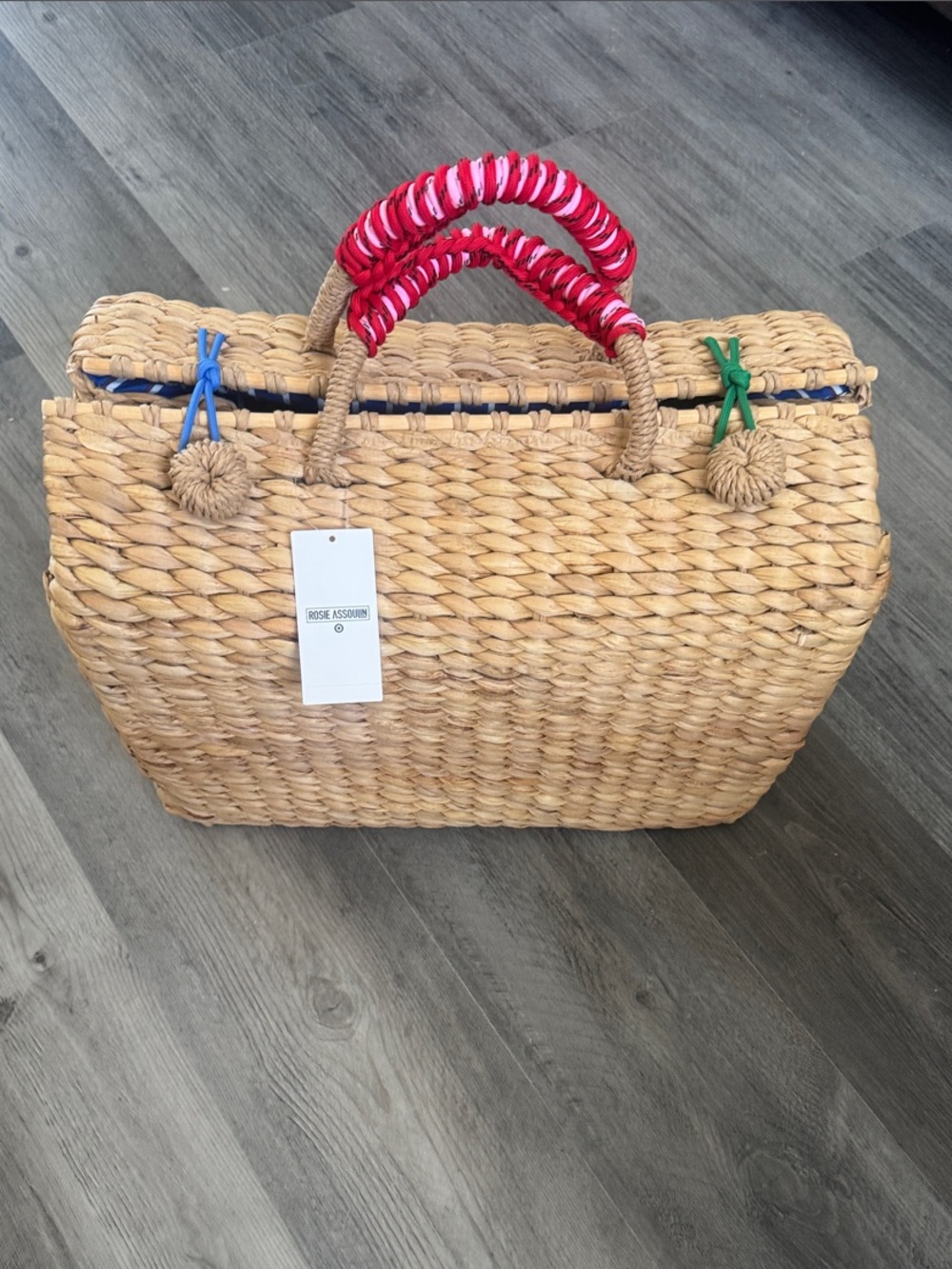 Rosie Assoulin x Target Natural Straw Tote with Red Wrapped Handles NWT
